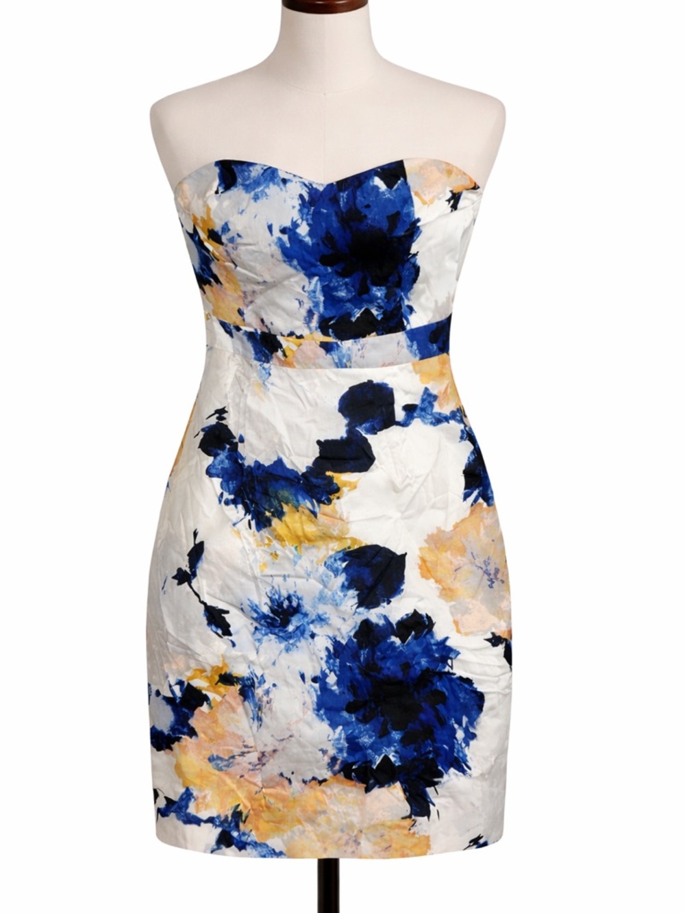 J. Crew Strapless Floral Sheath Dress in White, Blue & Yellow